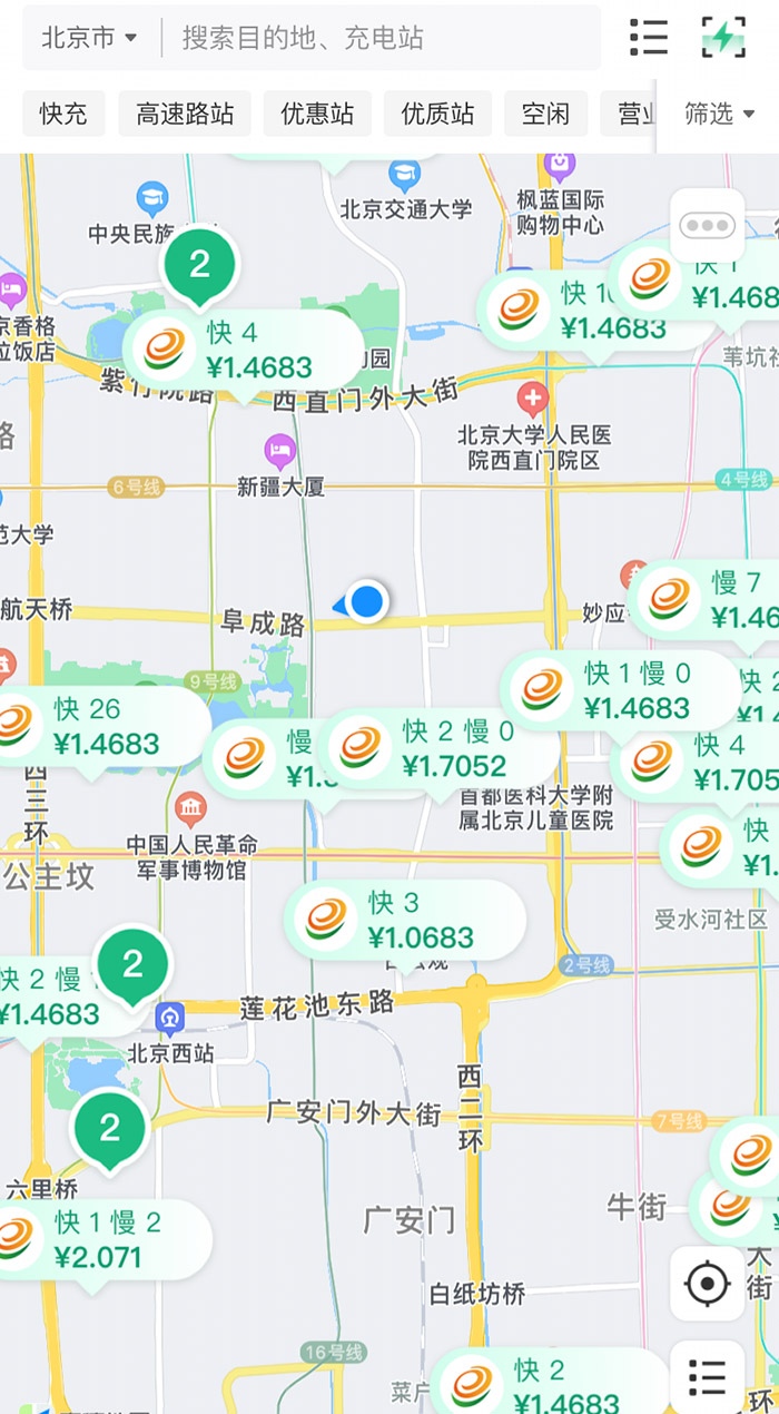 中新財(cái)經(jīng)查詢相關(guān)充電APP發(fā)現(xiàn)，電價(jià)平峰時(shí)段，快充樁的價(jià)格普遍在1.4元度左右。