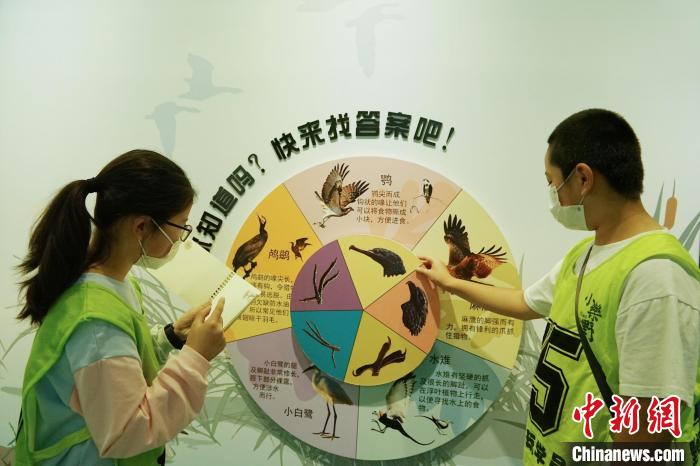 圖為小朋友在青海西寧湟水國家濕地公園科普館內參觀學習。　馬銘言 攝